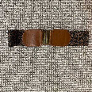Brown faux Leather & Leopard Elastic Bow Waist Belt